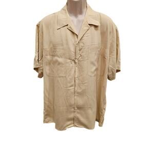 Barry Bricken vintage 100% silk men's short sleeve button up yellow casual L